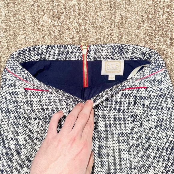 Sable to Sable STS Women's Blue White Tweed Skirt Red Trim Size 2 - Picture 7 of 11